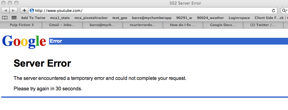 502 Server Error: YouTube Down