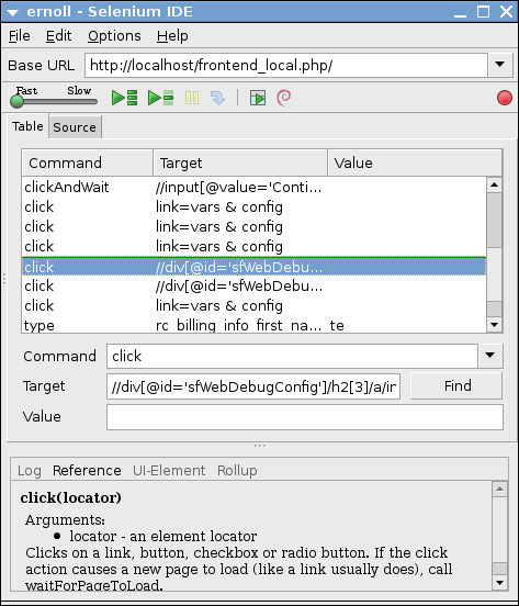 screenshot of selenium IDE